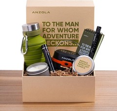 Anzola Camping Gift Box for Men with Travel Bottle, Tactical Pen, Lighter +