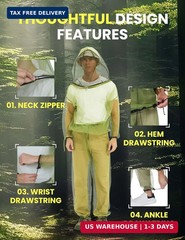 HENNCHEE Mosquito Suits for Adult, Mesh Net Bug Hooded Jacket Pant, Outdoor Full