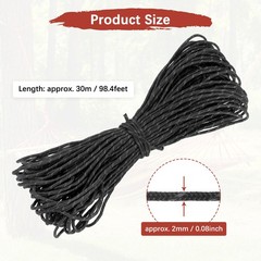 1PCS 2 mm 98FT Reflective Guyline Camping Paracord 3 Strands, Black