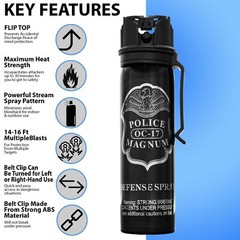 2 POLICE MAGNUM Pepper Spray 4oz Flip Top Belt Clip Stream Self Defense Security