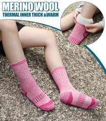 LINEMIN Kids Merino Wool Hiking Socks Boys Girls 4-7 Years, Purple/Pink/Gray