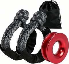 Winch Snatch 66000 LB Recovery Ring with 2 PCS Soft Shackle 1/2″ X 22 Inch