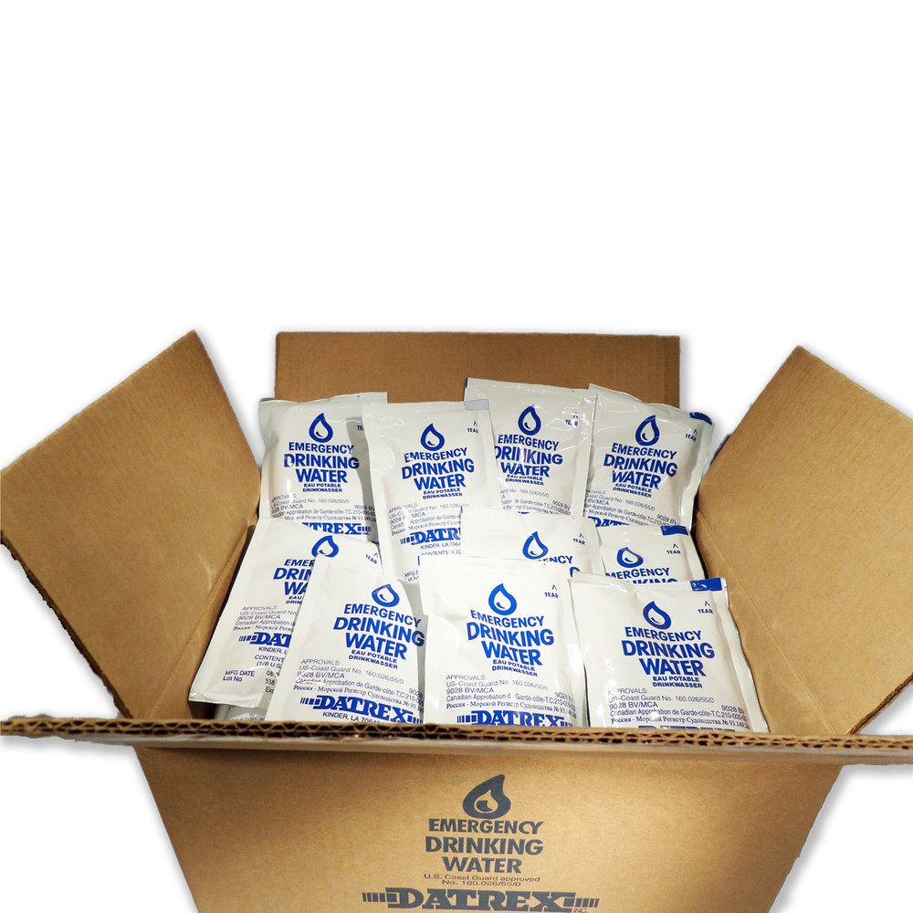 Datrex Emergency Drinking Water 4oz / 125 ML Bags – 64 Pack (EXP: 12/28)