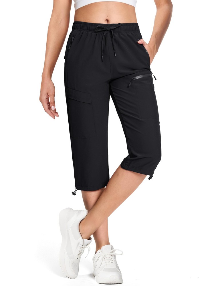 MAGCOMSEN Womens Capris for Summer Hiking Lightweight Quick Dry Large, Black