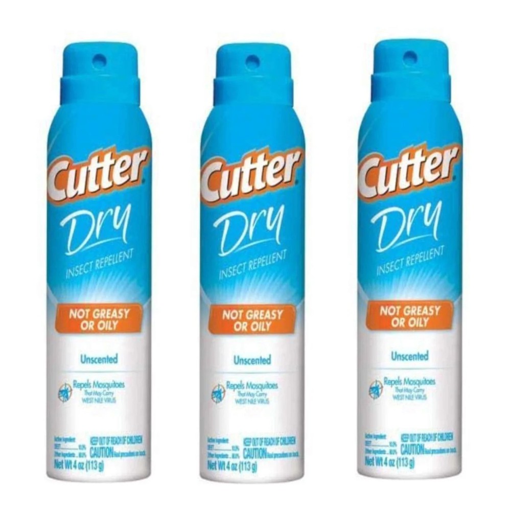 Cutter Dry Mosquito & Tick Insect Repellant Spray, 4oz Bottles, 3-Pack, NEW