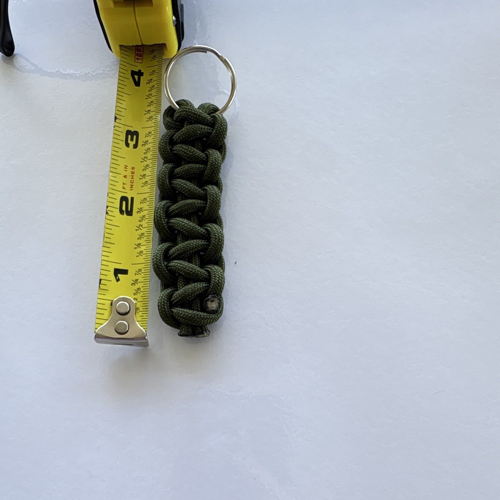 Green Paracord Woven Keychain Fob w/ Split Ring, Lightweight, 3 in, 1 Pack