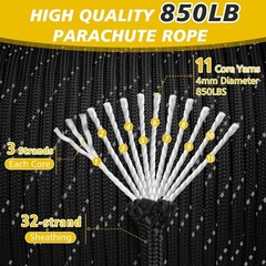 Reflective Paracord Rope 850lb, 100FT Nylon Utility Cord for Camping