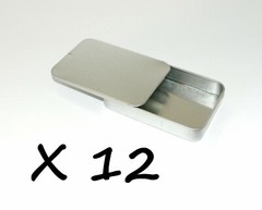 3 3/8 x 2 1/8 x 5/8 in Shallow Rectangular Slide Top Lid Tin Box Container x 12