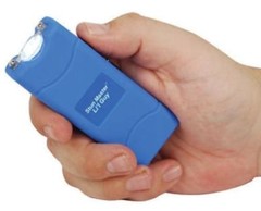STUN MASTER POLICE Stun Gun BLUE 12 MV Mini Rechargeable LED Flashlight Case NEW