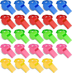 24PCS Plastic Sports Whistles Coaches Whistle with Loud Crisp, Whistle with Lany