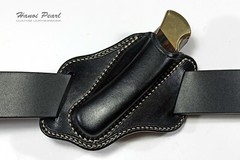 Custom Black 45 Degree Canted Leather Sheath for Buck 110 Folding Hunter
