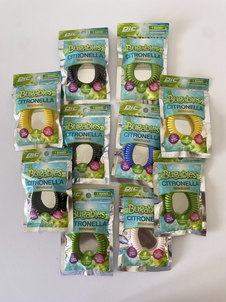 NEW BUGABLES Citronella Mosquito Repellent Wristband Reusable 10 Pack Assorted