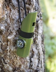2PK 7-In-1 Camping Survival Whistle Compass Thermometer LED Flashlight Magnifier