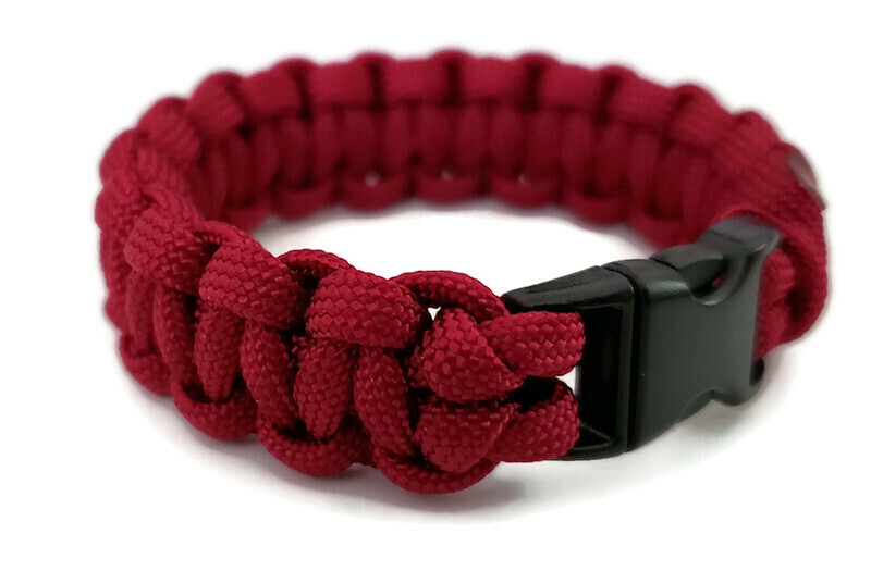 Paracord Bracelet 550 Black Tactical 3/8″ Buckle (Burgundy) Hand Made