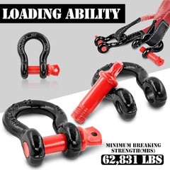 3/4″ D Ring Shackle with 7/8″ Screw Pin, 4.75T Working 3/4 Inch 2 Black&Red