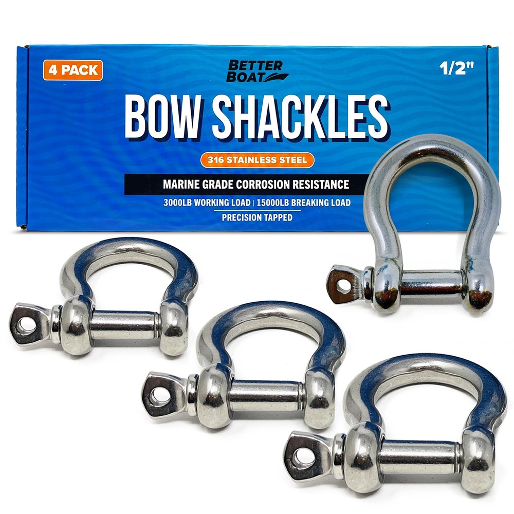 Premium Stainless Steel D-Ring Shackles, Marine Grade, 4-Pack, 1/2″ Mini Bow …