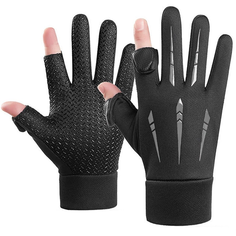 Qisan Adjustable Thermal Winter Gloves for Men | Fingerless Large, Black