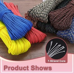 Paracord rope 550lb 200ft, for tent 4mm 7 threads orange/red/yellow