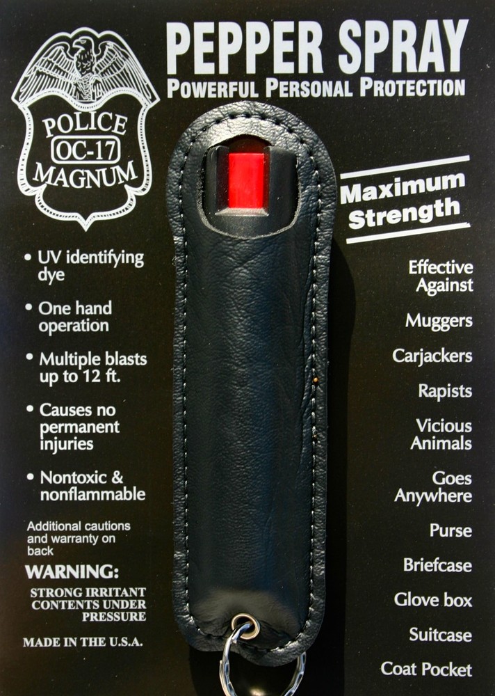 Police Magnum pepper spray .75oz black halo keychain holster security protection