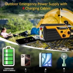 Emergency Radio with 4 Charging Cables, 22000mWh AM FM NOAA Weather Yellow