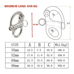 Shackle Quick Release Clip Stainless Steel Marine 316 Snap Shackle 2Pcs Rigging