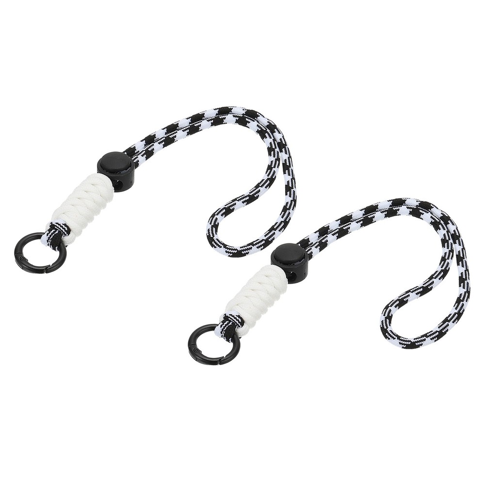 2Pcs Paracord Lanyard Keychain with Spring Ring, Wavy Design, Black, White