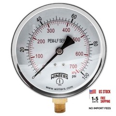 Winters 4 inch Dial Size, Economy Utility Pressure Gauge, Potable Brass 223