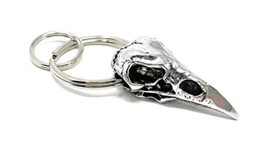 Raven Skull Keychain – Pewter Keychain for Bikers – Made in The USA