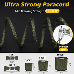 Paracord Reflective 1000Lb, 50/100/200/500/1000Ft 4Mm, 13 Strand Paracord Rope,