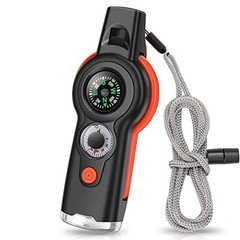 7-in-1 Emergency Survival Function Whistle, Outdoor Black+Orange