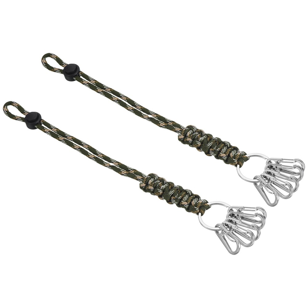 2Pcs 11″ Paracord KeyChain with Clasps Adjustable Braided Lanyard Camo Green