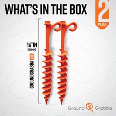 GROUNDGRABBA Lite Orange Tent Stakes – for Sand | 2 Pack,
