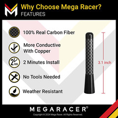 Black Carbon Fiber Antenna for Truck, Car, SUV – 3 Inch Universal Fi