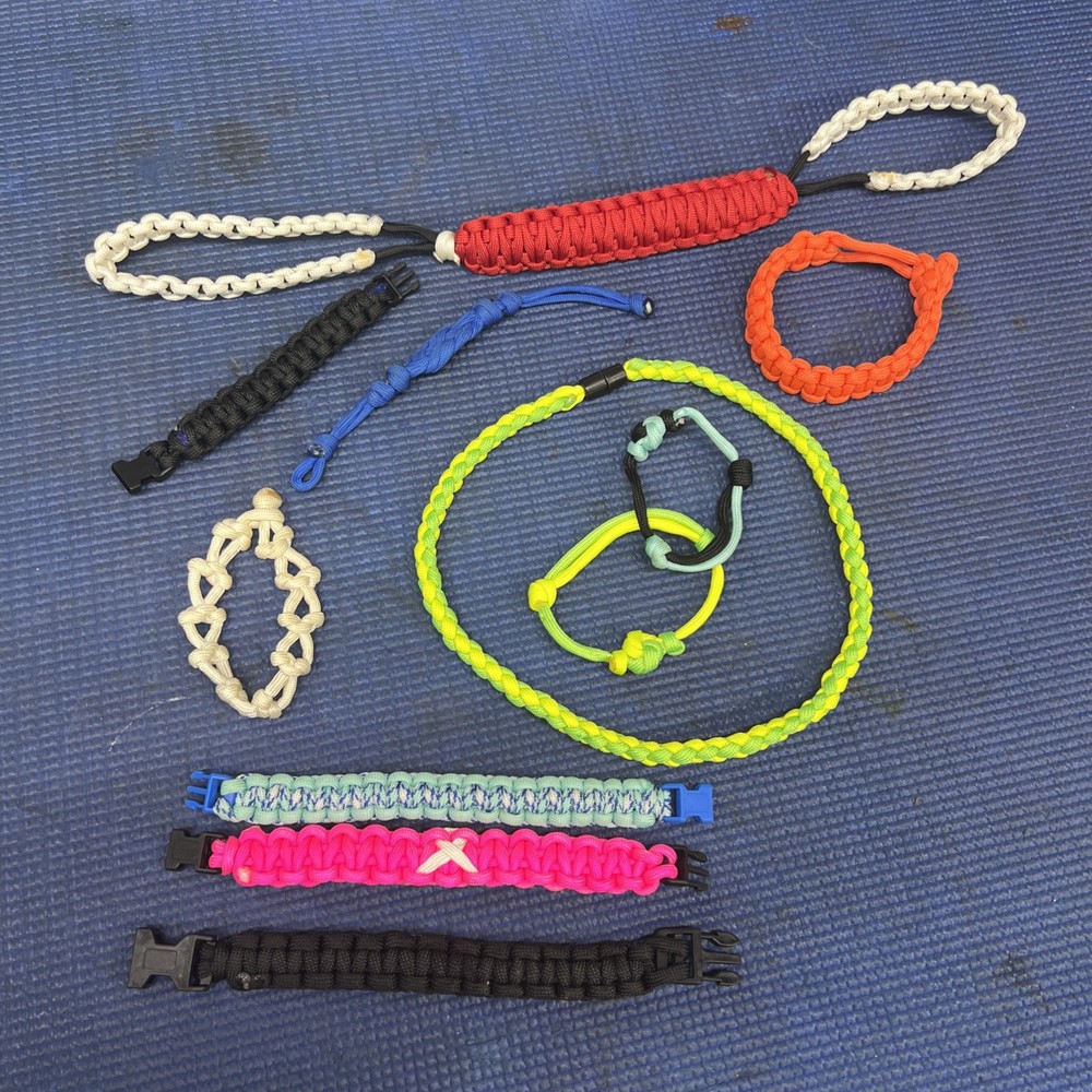JJ3-Lot of 11 Some Cobra Weaved Paracord Bracelets, Necklace, Misc Crafts