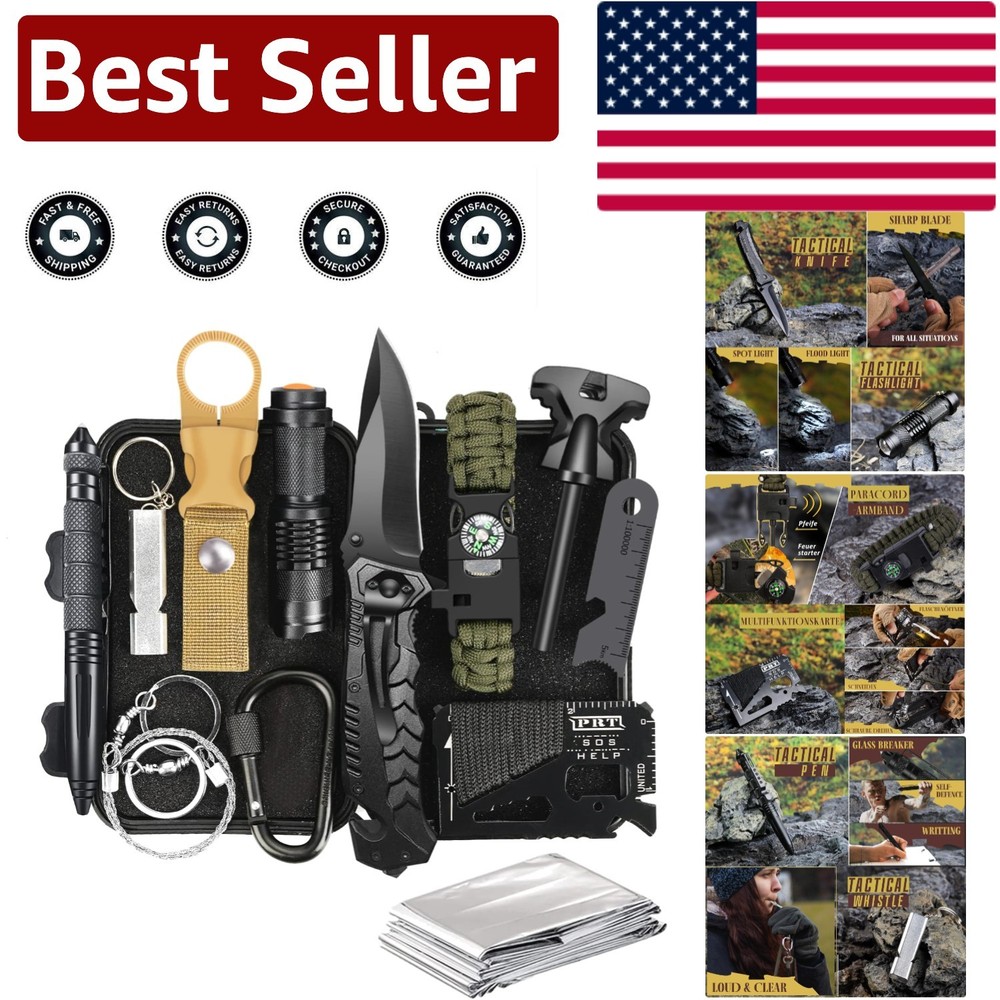 Lightweight Portable 14-in-1 Survival Kit: Ideal Holiday Gift for Him