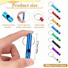 200Pcs Emergency Whistles with Keychains, Aluminum Extra Loud Survival 200pcs