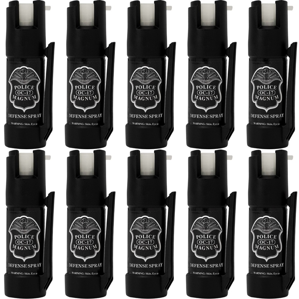 POLICE MAGNUM Bulk Pepper Spray 10 Pack- .50oz GID Bottom Clip Self Defense OC