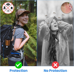 2 Pack Mosquito Head Nets with Drawstring Universal Fit for Hats Bug Net