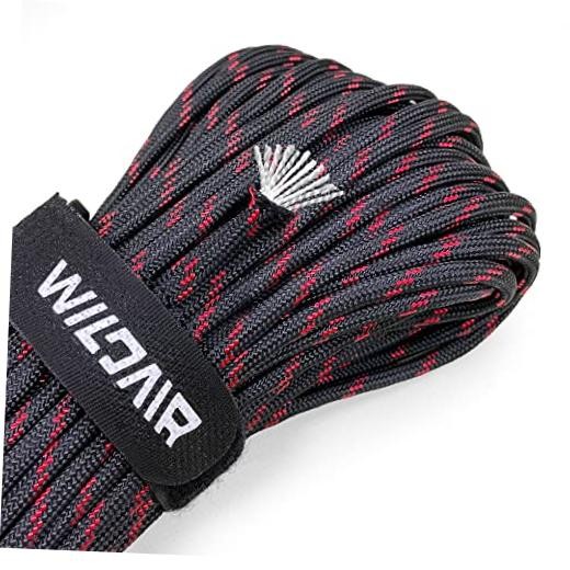 WILDAIR 750lb Paracord Parachute Cord Lanyard Ropes U.S. 100FT Black Red
