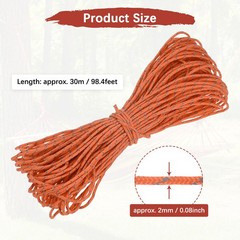 1PCS 2 mm 98FT Reflective Guyline Camping Paracord 3 Strands, Orange