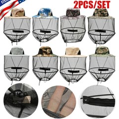 2x Anti-Mosquito Bug Bee Insect Head Net Hat Cap Sun Protect for Fishing Camping