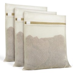 Natural Cotton Mesh Laundry Bags 12×16″ 3-Pack,Gentle Wash Large12*16, Beige