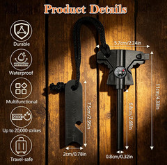 Ferro Rod Fire Starter – 18,000 Strikes Flint and Steel Magnesium Survival Tool