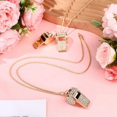 2 Pack Bling Whistle Crystal Rhinestone with Chain,Shining Whistle with1532