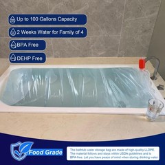 100 Gallon Emergency Water Storage Bladder, Food-Grade BPA Free Tub Bag, Surviva