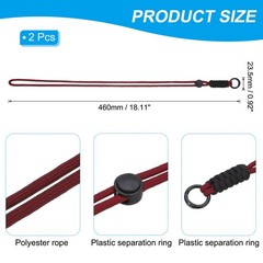 2 Pcs Paracord Lanyard Necklace, Lanyard with Split Ring, Dark Red & Black