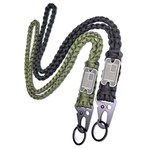 2Pcs Heavy Duty Paracord Lanyard Keychain Braided Tactical Black & Army Green