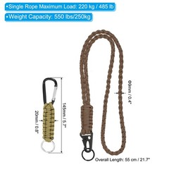 Braided Paracord Keychain Lanyard, 2pcs with Hook Clip, Hollow Brown