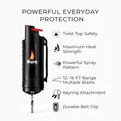 4 Pack BURN Pepper Spray 1/2oz Self Defense Keychain Case Molded OC Black