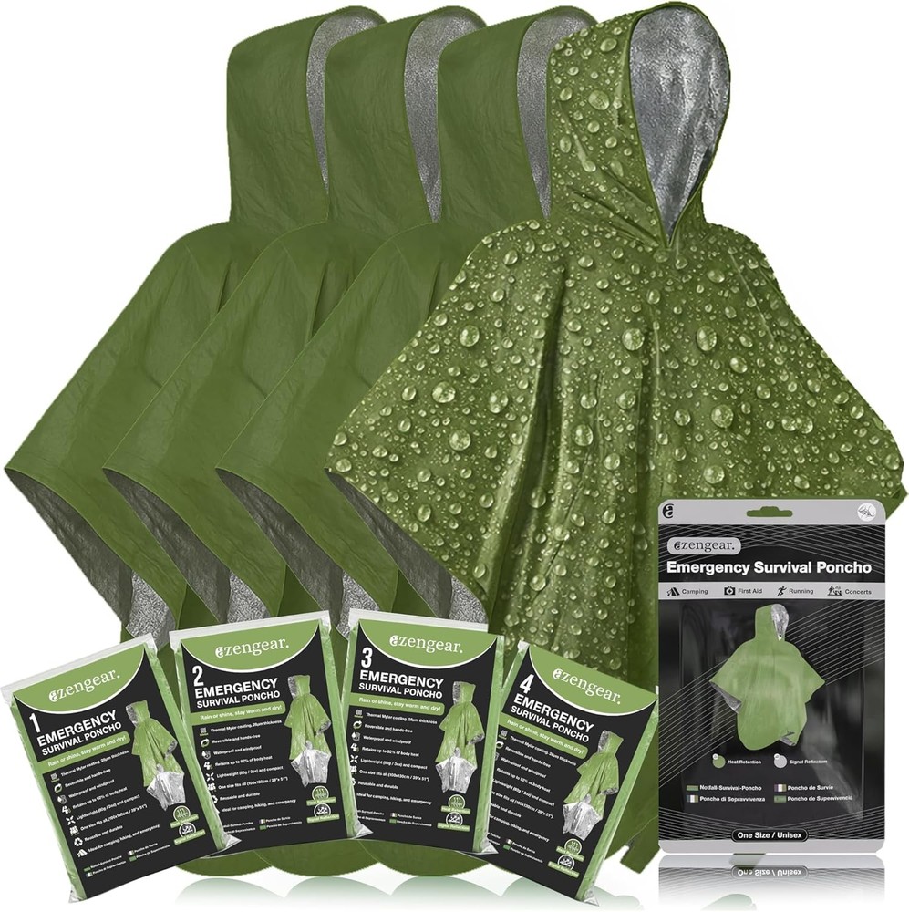 Survival Poncho aZengear, 4pk Mylar Green